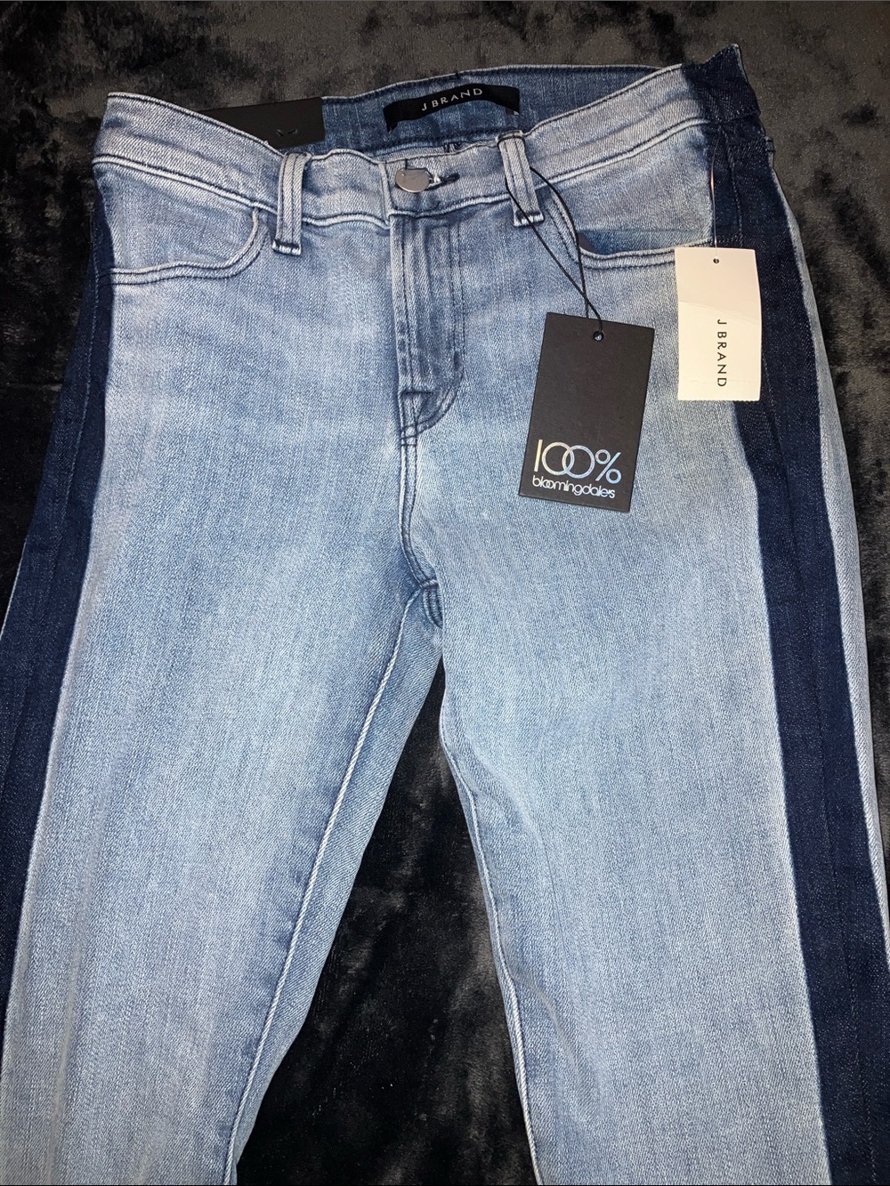 J Brand Light Blue Skinny Jeans with Dark Blue Side Stripe - Tribeca Mid Rise